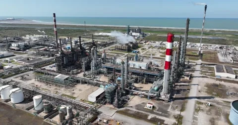 Petrochemical industry processing industry. Close up view of large industrial Stock Footage 251721569