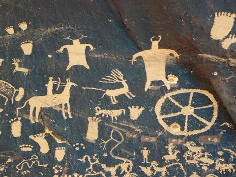 Petroglyphs on rock Foto stock