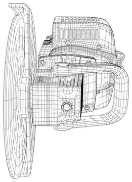 Petrol angle grinder machine. Professional angle grinder instrument, working Stock Illustration