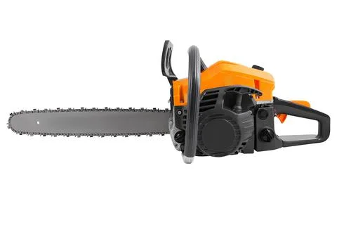 Petrol chainsaw side view Stock Photos