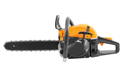 Petrol chainsaw side view Stock Photos