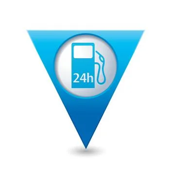 Petrol station 24h BLUE triangular map pointer Stock Illustration