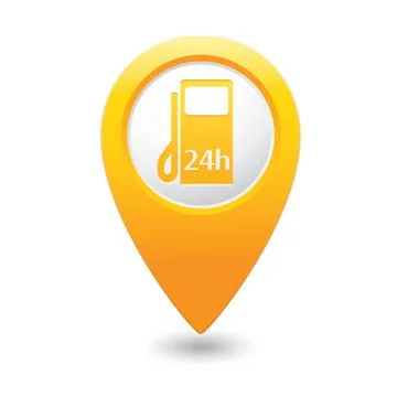 Petrol station 24h MAP pointer yellow Stock Illustration