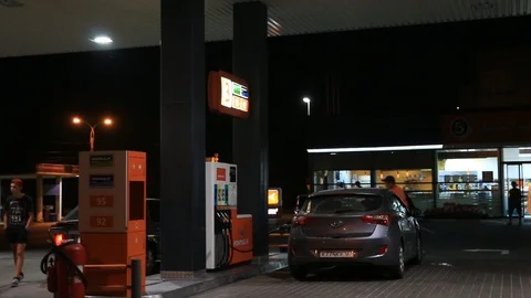 Petrol station at night Stock Footage 87878370