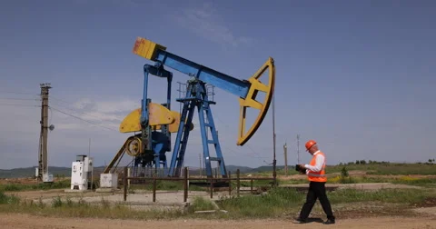 Petroleum Industry Engineer Checking Oil Pump Platform Rig Extracting Activity Stock Footage 66863824