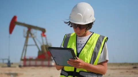 Petroleum industry specialist checking data on tablet 動画素材 317265351