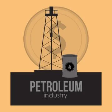Petroleum oil extraction and refinement related icons emblem Stock Illustration