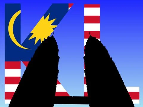 Petronas towers with flag text Stock Illustration