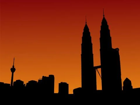 Petronas towers at sunset Stock Illustration