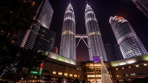 Petronas Twin Towers (KLCC) in Kuala lumpur city time lapse at night Stock Footage