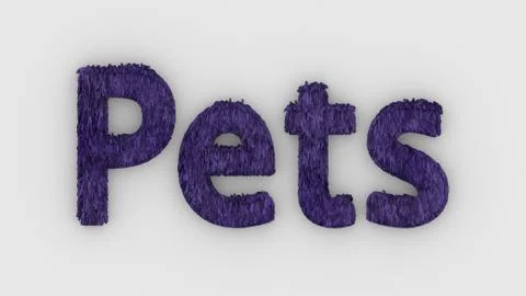 Pets - 3d word violet on white background. render of furry letters. pets fur. Stock Illustration