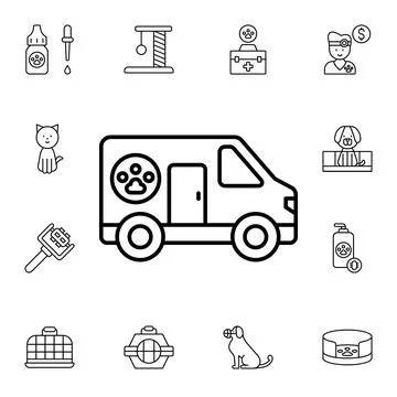 Pets, ambulance flat vector icon in petshop pack Stock Illustration