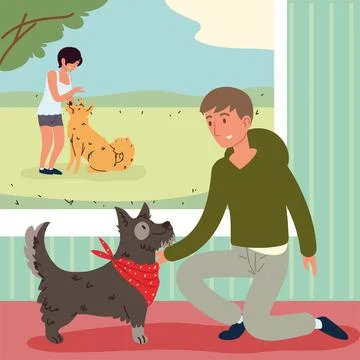 Pets and people Stock Illustration
