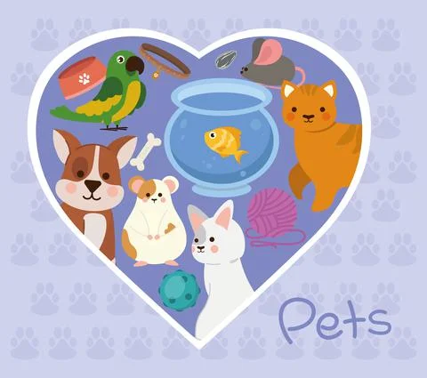 Pets animals in heart Stock Illustration