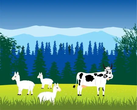 Pets animals on nature Stock Illustration
