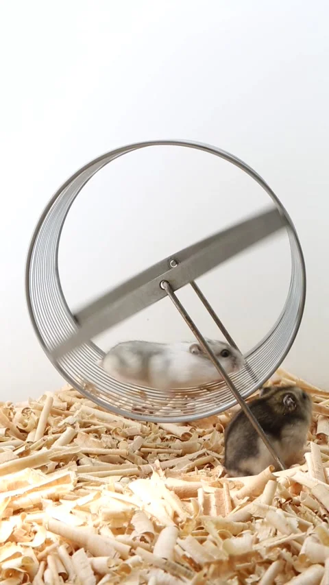 .Pets. A brood of mice are playing on the wheel. Funny video. Video stock 254304841