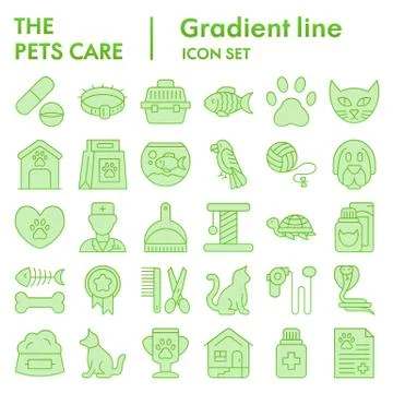 Pets care flat icon set, vet symbols collection, vector sketches, logo Stock Illustration