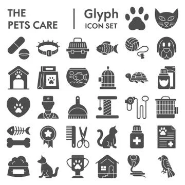 Pets care glyph icon set, vet symbols collection, vector sketches, logo イラスト素材