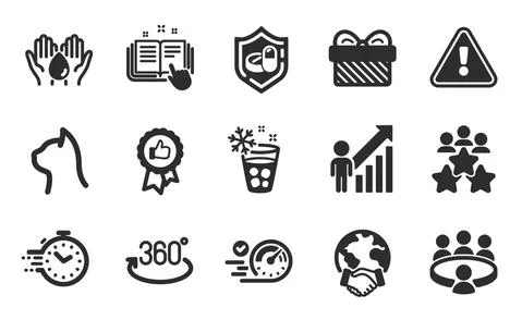 Pets care, Ice maker and Wash hands icons set. Timer, Employee result and Stock Illustration