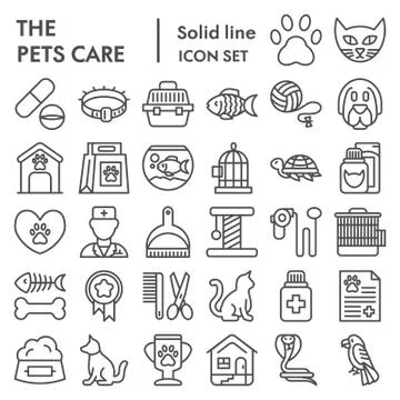 Pets care line icon set, vet symbols collection, vector sketches, logo Stock Illustration