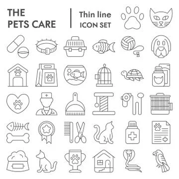 Pets care thin line icon set, vet symbols collection, vector sketches, logo 스톡 일러스트