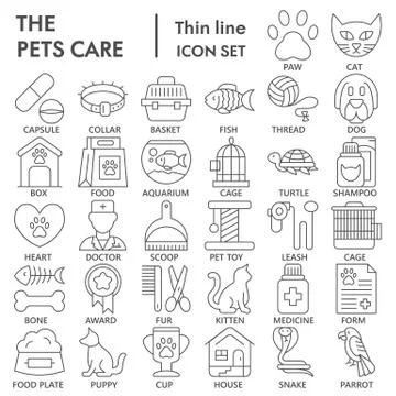 Pets care thin line icon set, veterinary symbols collection or sketches. Pet Stock Illustration