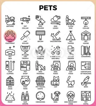 Pets concept detailed line icons Stock Illustration