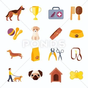 Pets dog flat icons set Stock Illustration