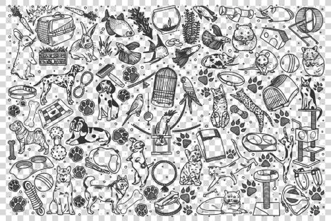 Pets doodle set Illustrazione stock