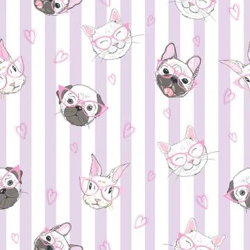Pets face pattern, dog, cat, and rabbit Stock Illustration