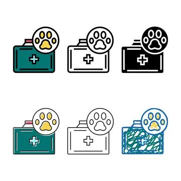 Pets first aid styleset kit box color icon vector イラスト素材