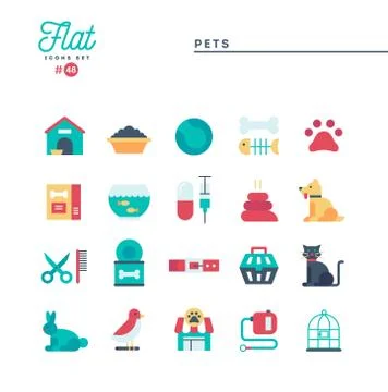 Pets, flat icons set, vector illustration Illustrazione stock