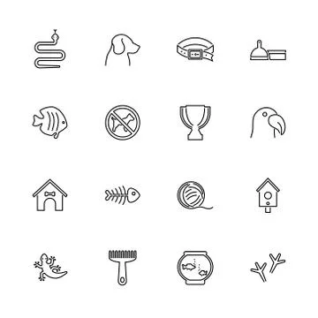 Pets- Flat Vector line Icons Stock Illustration