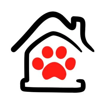 Pets home logo Isolated vector. Animal paw in outline house illustration. Zoo Stock Illustration
