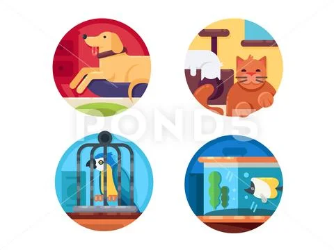 Pets icons set Stock Illustration