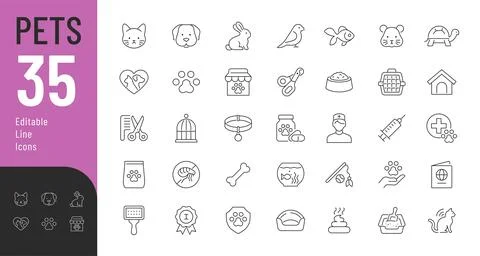 Pets Line Editable Icons set. Stock Illustration