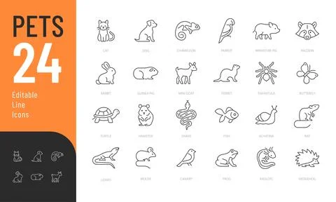 Pets Line Editable Icons set. Stockillustratie