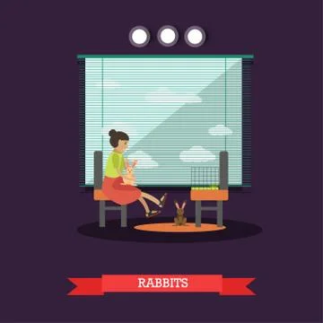 Pets rabbits vector illustration in flat style Stock Illustration