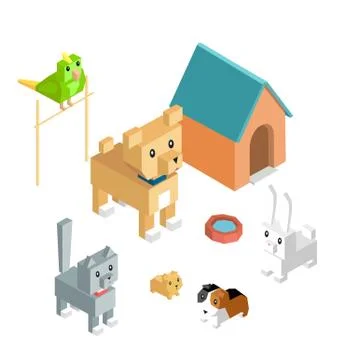 Pets Set Icon Isometric 3d Design 스톡 일러스트