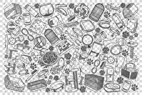 Pets shop doodle set Stock Illustration