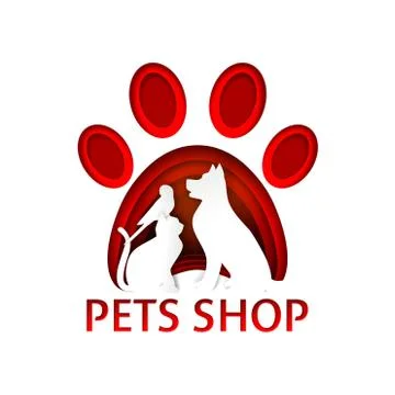 Pets shop logo vector paper cut design template Stock Illustration