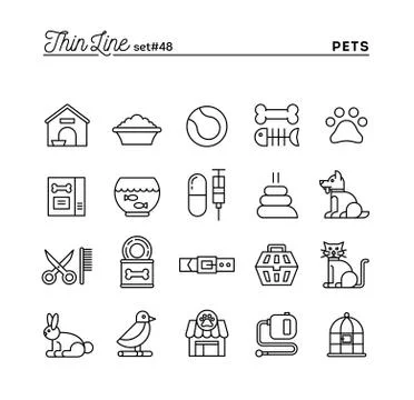 Pets, thin line icons set Stock Illustration