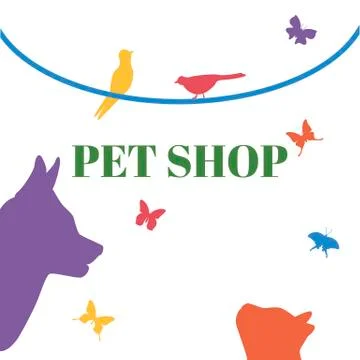 	Pets Vector Logo Template. Cat head, dog head, birds,  Stock Illustration