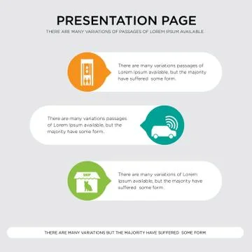 Petshop, connected car, elevator presentation design template in orange, gree Stock Illustration