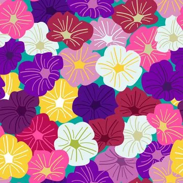 Petunia repeat pattern design colorful vector floral illustration Stock Illustration