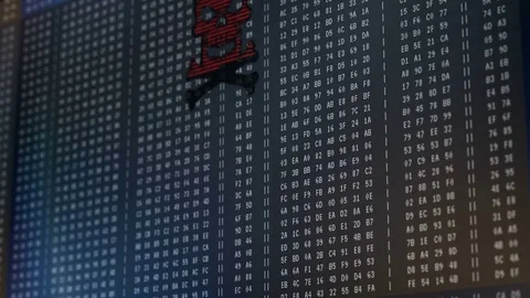 Petya cyber attack, warning message on computer screen, hackers encrypting data Stock Footage