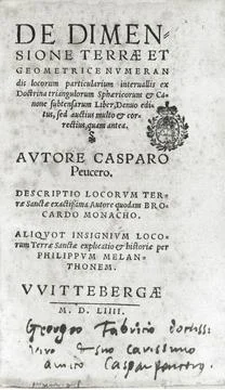 Peucer, Caspar: DE Dimensione Terrae. Wittenberg, 1554. Book printing. Tit... Stock Photos