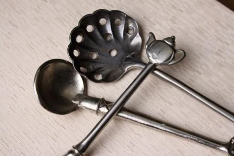 Pewter Spoons Stock Photos
