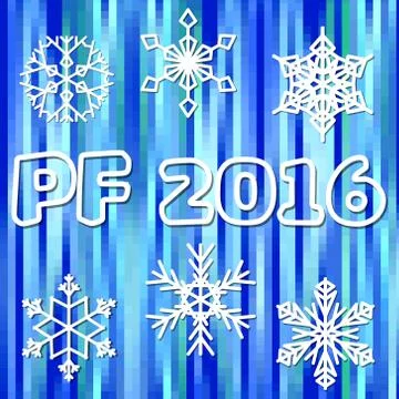 PF 2016 greeting background with white snowflakes on blue pixel designed area Stock Illustration
