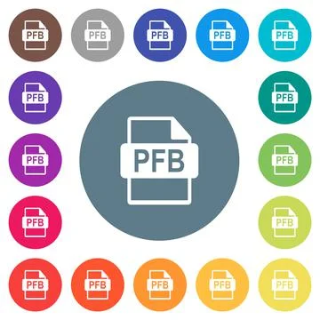 PFB file format flat white icons on round color backgrounds Stock Illustration
